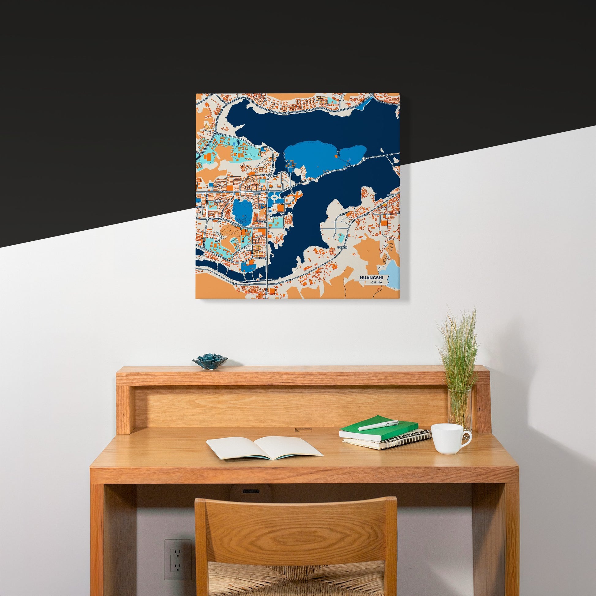 Huangshi China Colorful City Map Canvas Print Scene