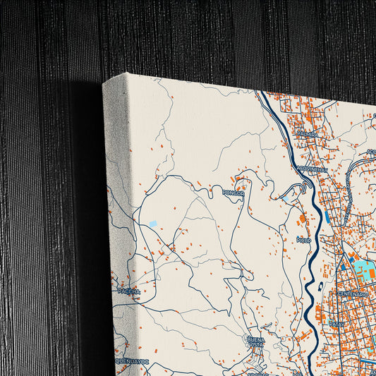 Huaraz Peru Colorful City Map Canvas Print Detail