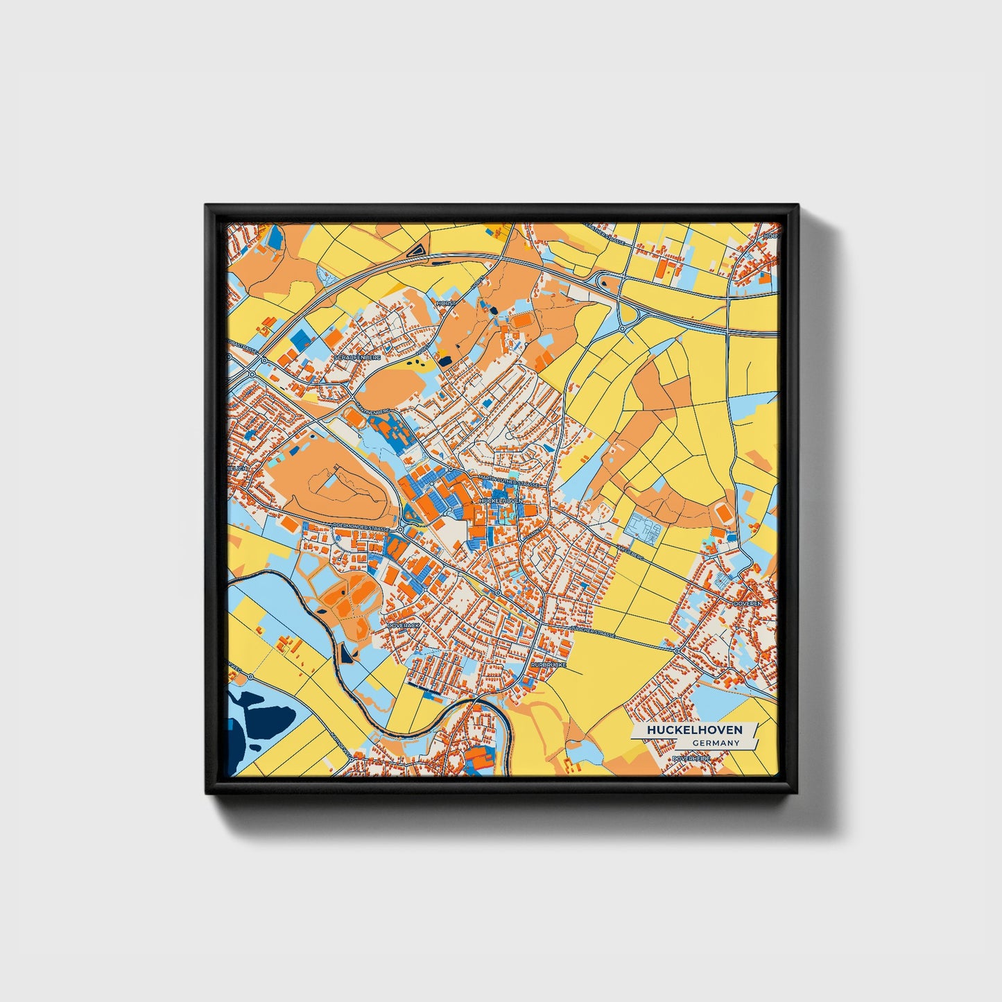 Hückelhoven Germany Colorful City Map Canvas Print • Black Framed