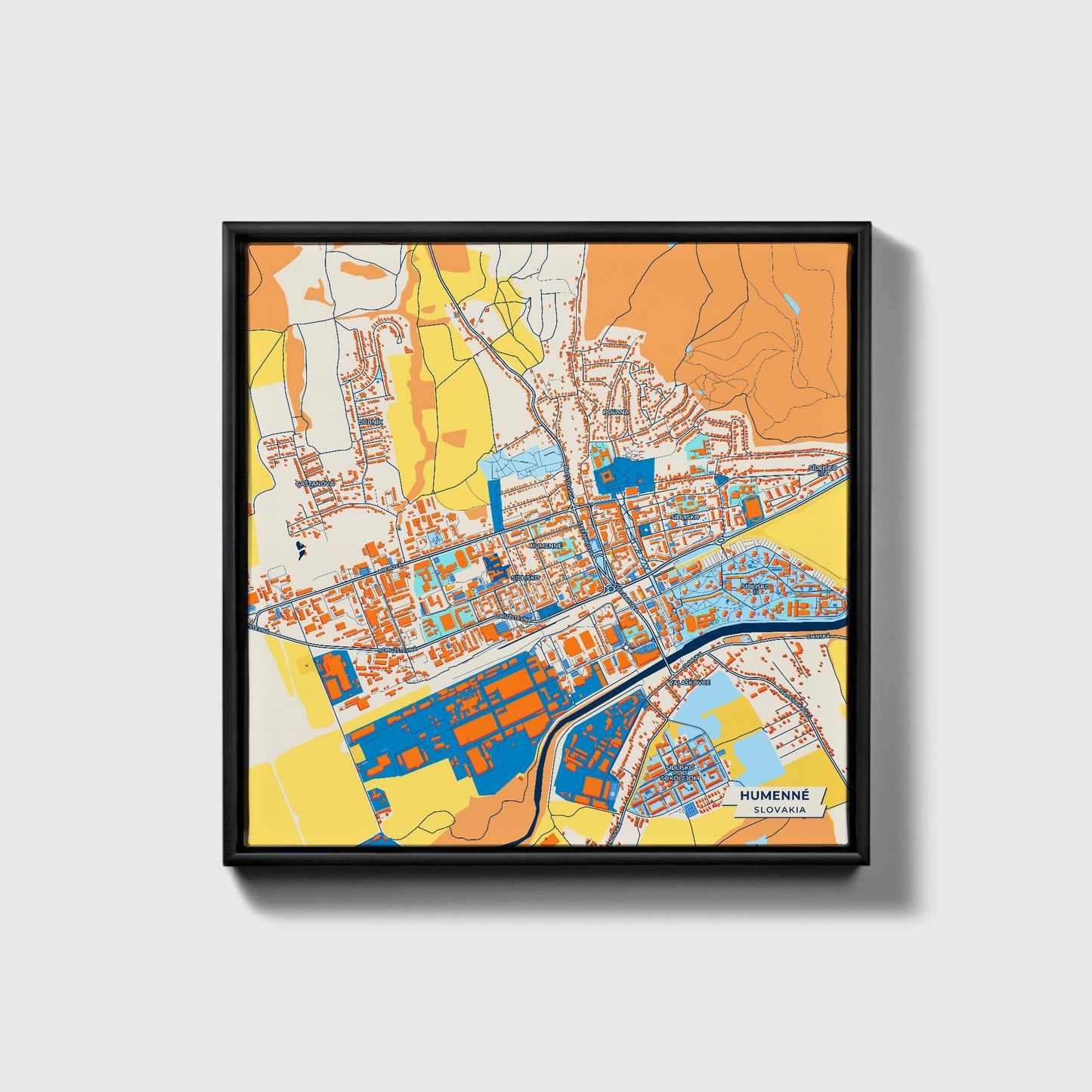 Humenné Slovakia Colorful City Map Canvas Print • Black Framed