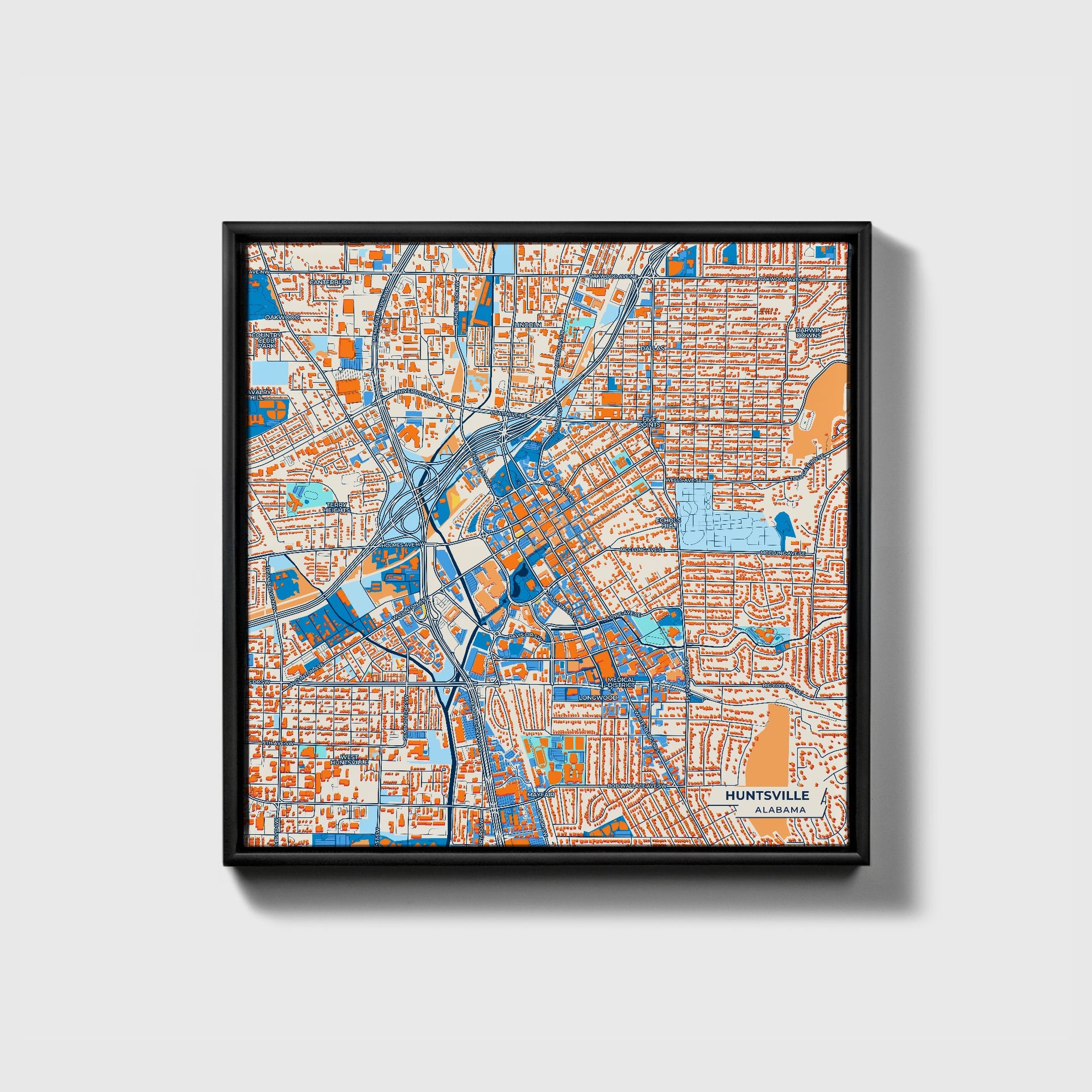 Huntsville Alabama Colorful City Map Canvas Print – HEBSTREIT, image size:1920x1920