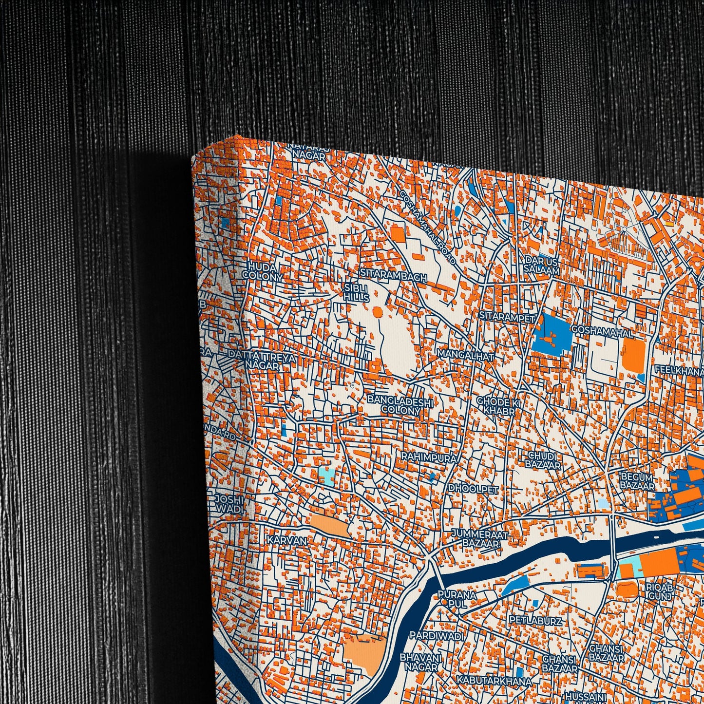 Hyderabad India Colorful City Map Canvas Print Detail