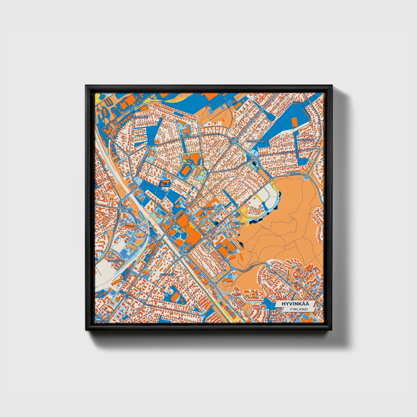 Hyvinkää Finland Colorful City Map Canvas Print • Black Framed