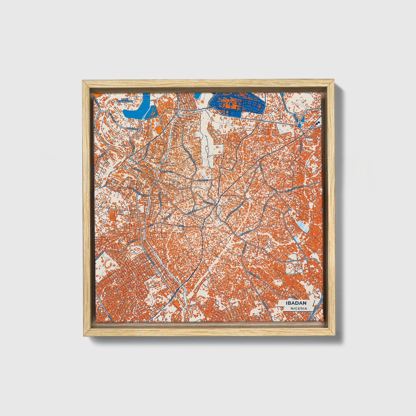 Ibadan Nigeria Colorful City Map Canvas Print • Natural Wooden Framed