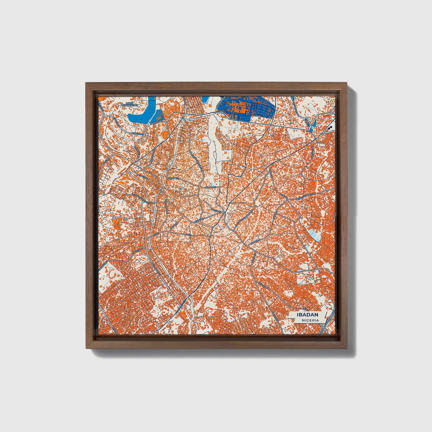 Ibadan Nigeria Colorful City Map Canvas Print • Dark Wooden Framed