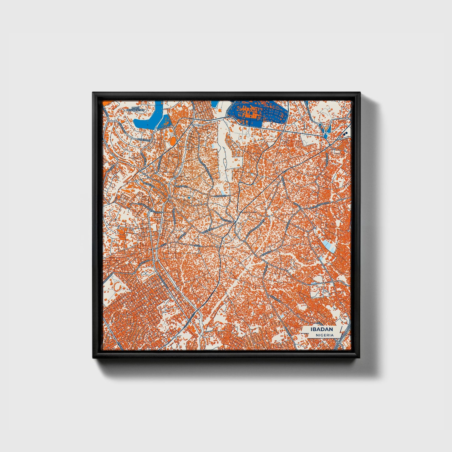 Ibadan Nigeria Colorful City Map Canvas Print • Black Framed