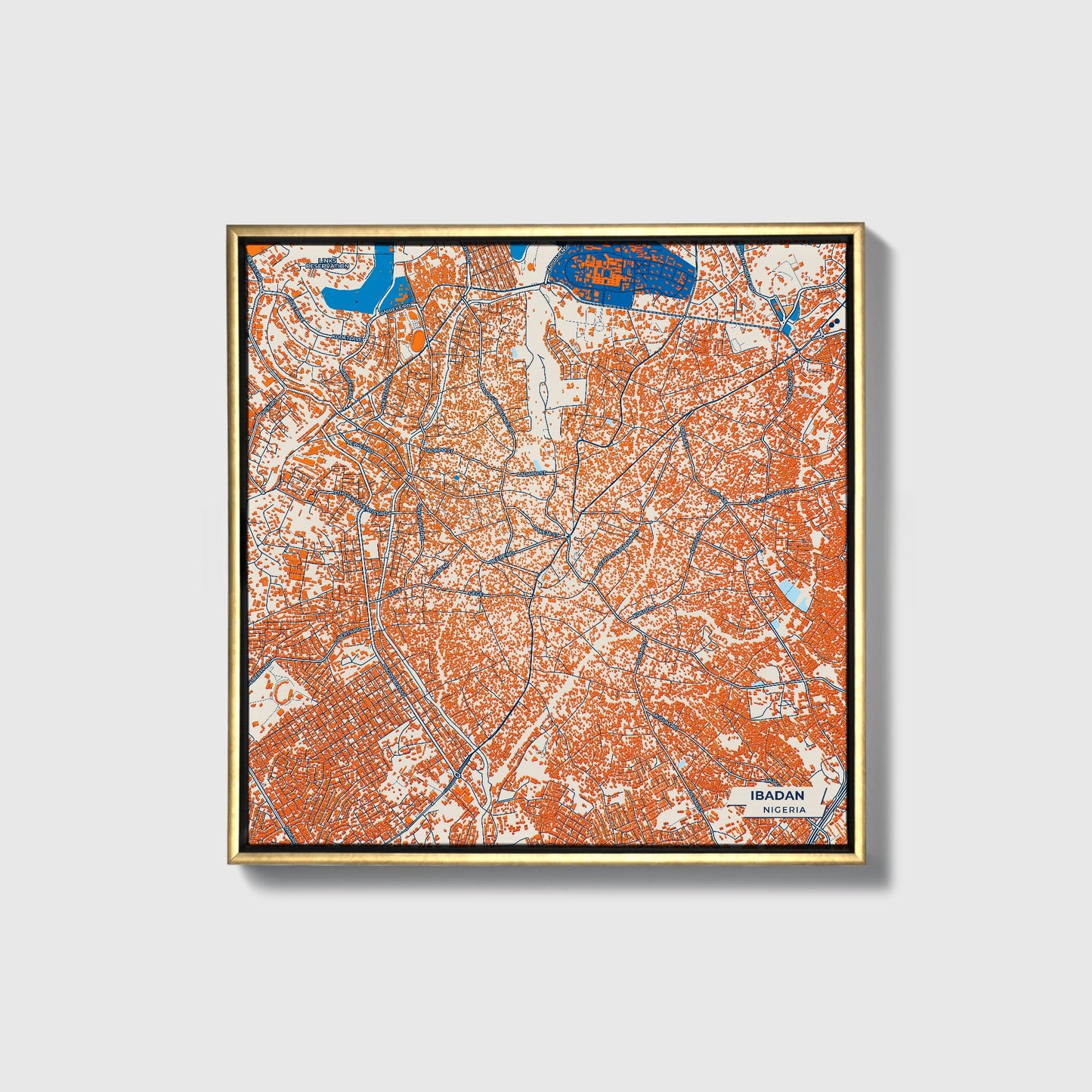 Ibadan Nigeria Colorful City Map Canvas Print • Gold Framed