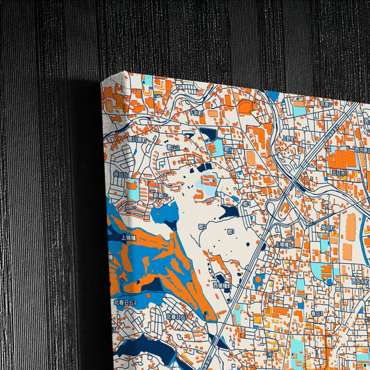 Ibaraki Japan Colorful City Map Canvas Print Detail