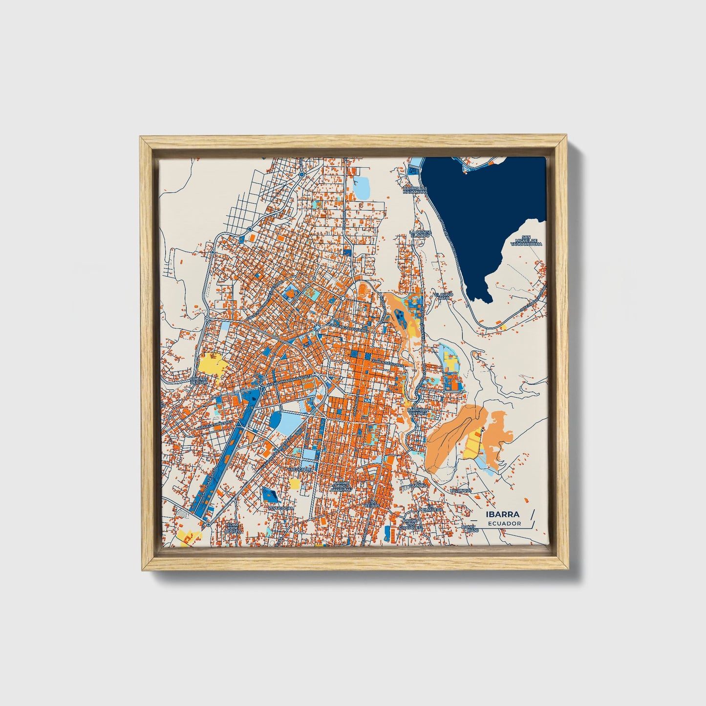 Ibarra Ecuador Colorful City Map Canvas Print • Natural Wooden Framed