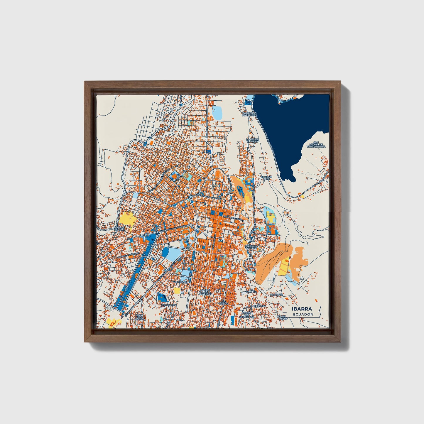 Ibarra Ecuador Colorful City Map Canvas Print • Dark Wooden Framed