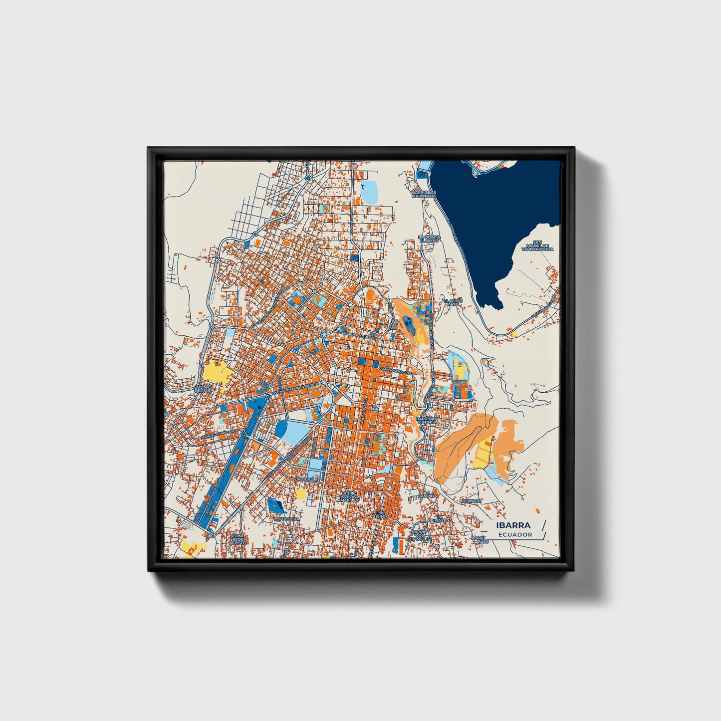 Ibarra Ecuador Colorful City Map Canvas Print • Black Framed