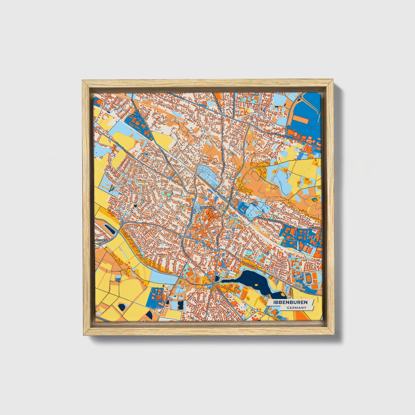 Ibbenbüren Germany Colorful City Map Canvas Print • Natural Wooden Framed