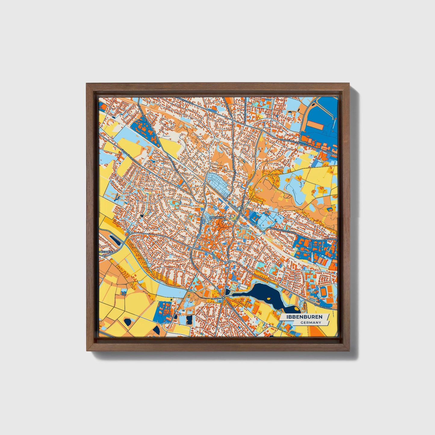 Ibbenbüren Germany Colorful City Map Canvas Print • Dark Wooden Framed