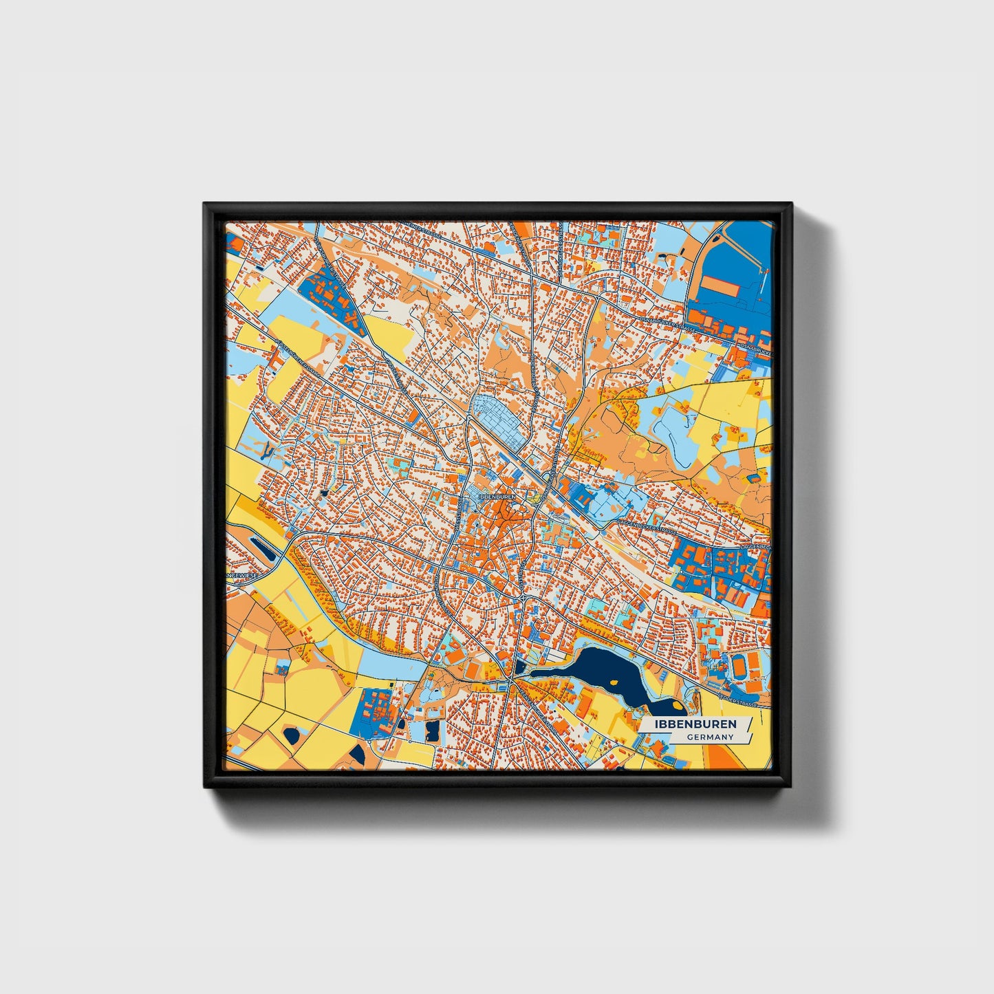 Ibbenbüren Germany Colorful City Map Canvas Print • Black Framed