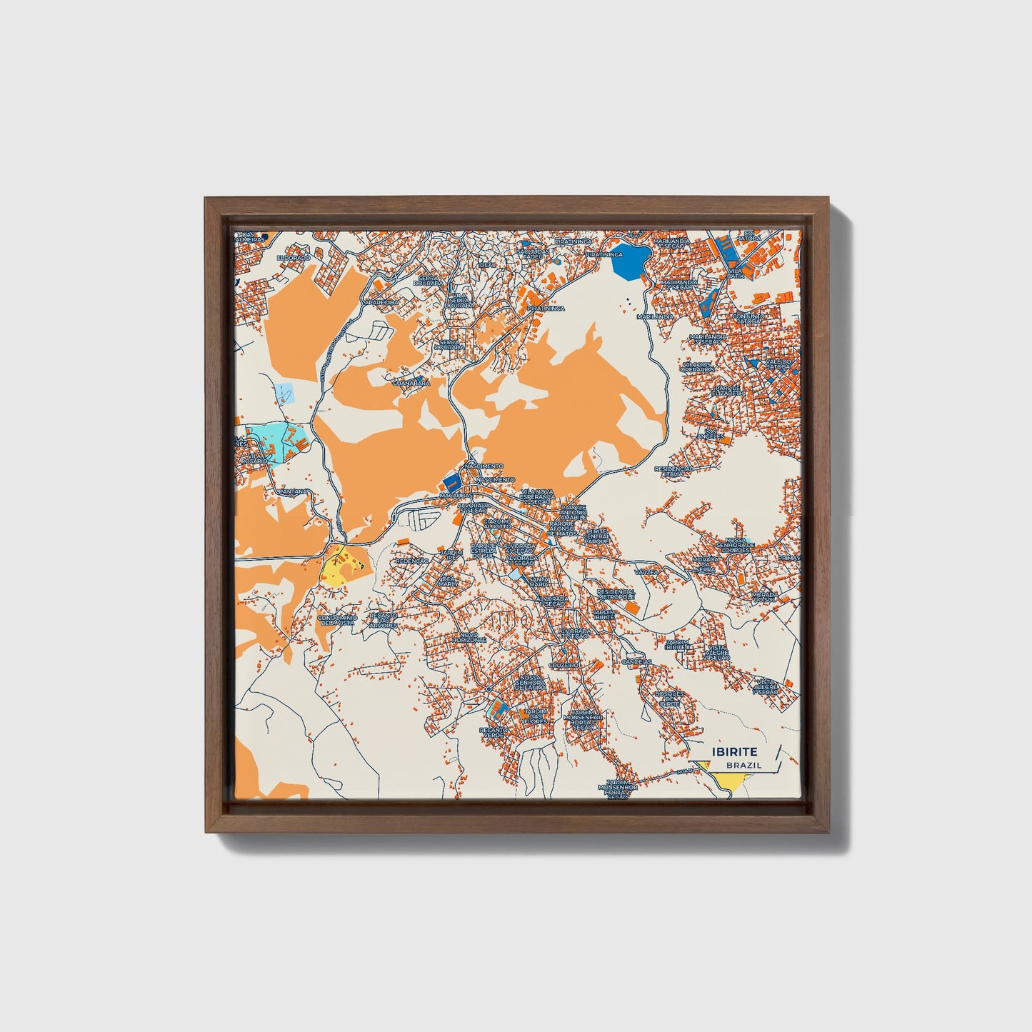 Ibirite Brazil Colorful City Map Canvas Print • Dark Wooden Framed