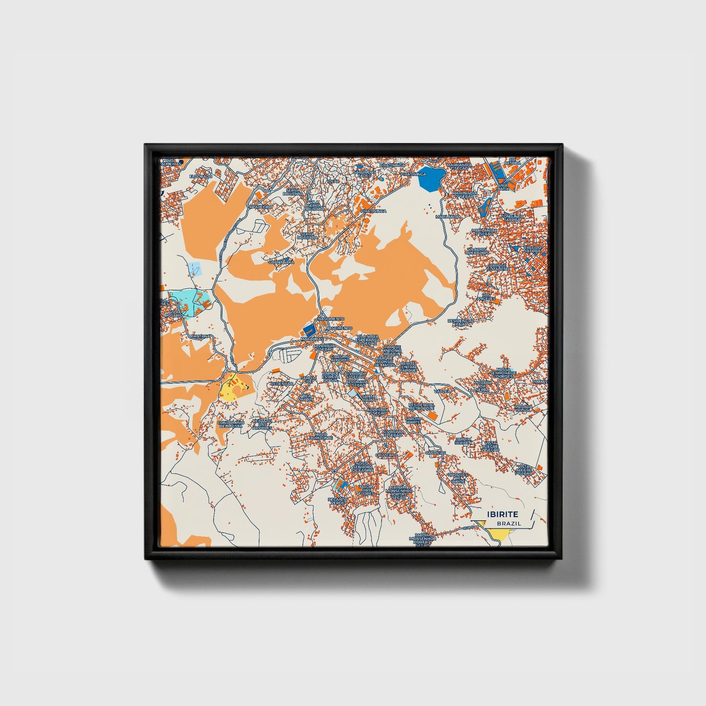 Ibirite Brazil Colorful City Map Canvas Print • Black Framed