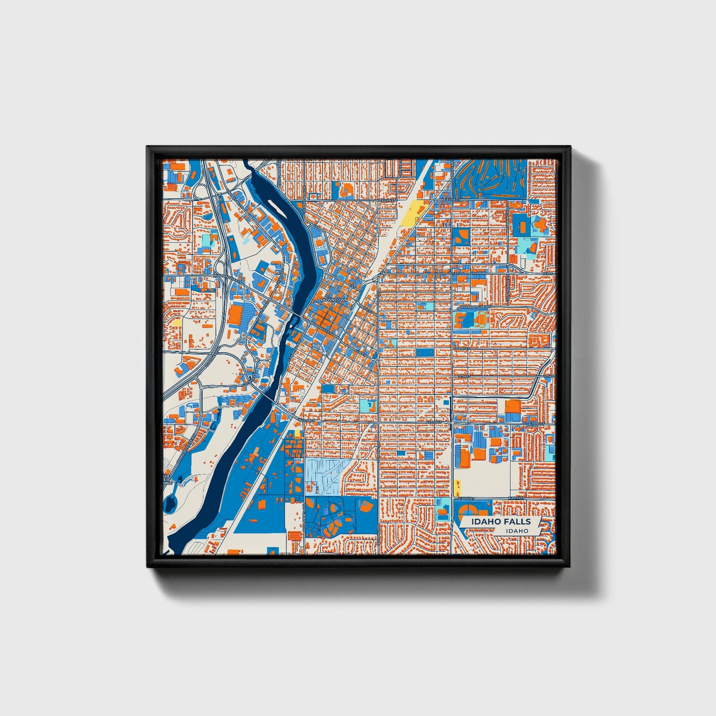 Idaho Falls Idaho Colorful City Map Canvas Print • Black Framed