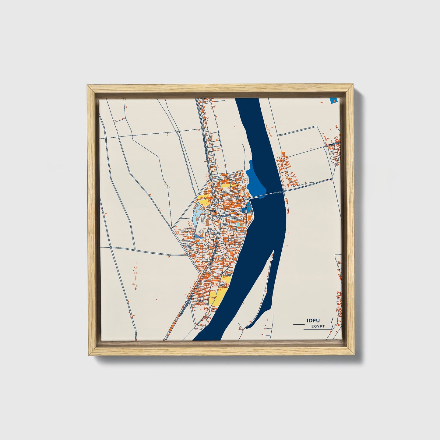 Idfu Egypt Colorful City Map Canvas Print • Natural Wooden Framed