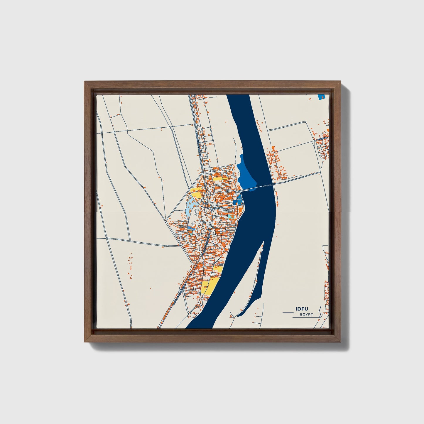 Idfu Egypt Colorful City Map Canvas Print • Dark Wooden Framed