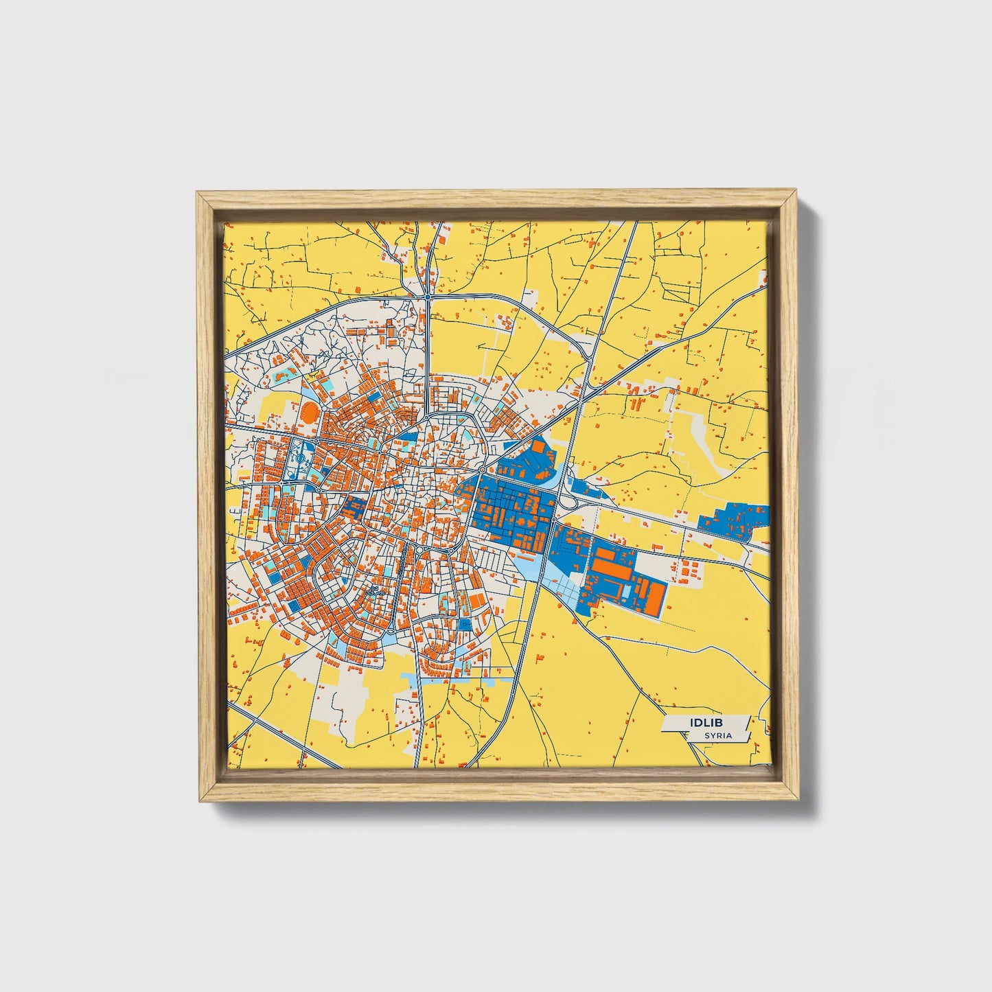 Idlib Syria Colorful City Map Canvas Print • Natural Wooden Framed