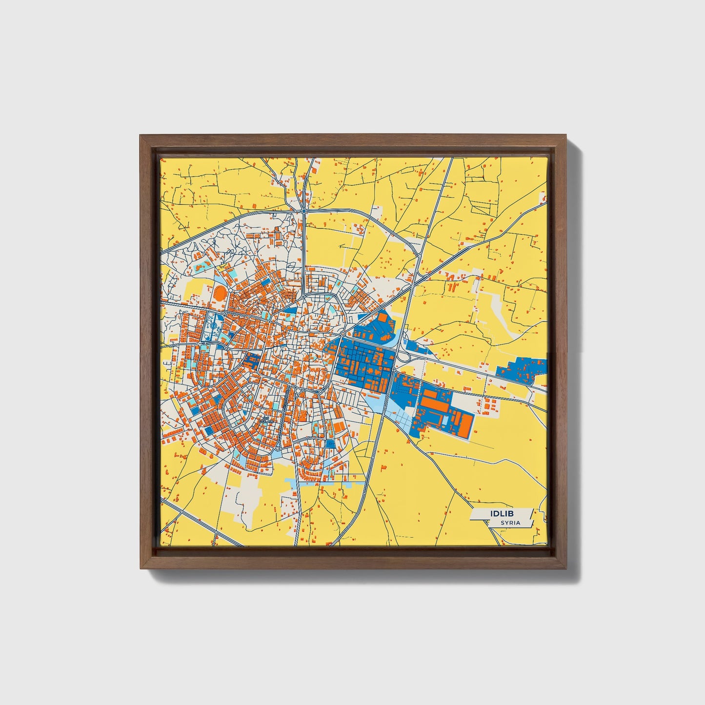 Idlib Syria Colorful City Map Canvas Print • Dark Wooden Framed
