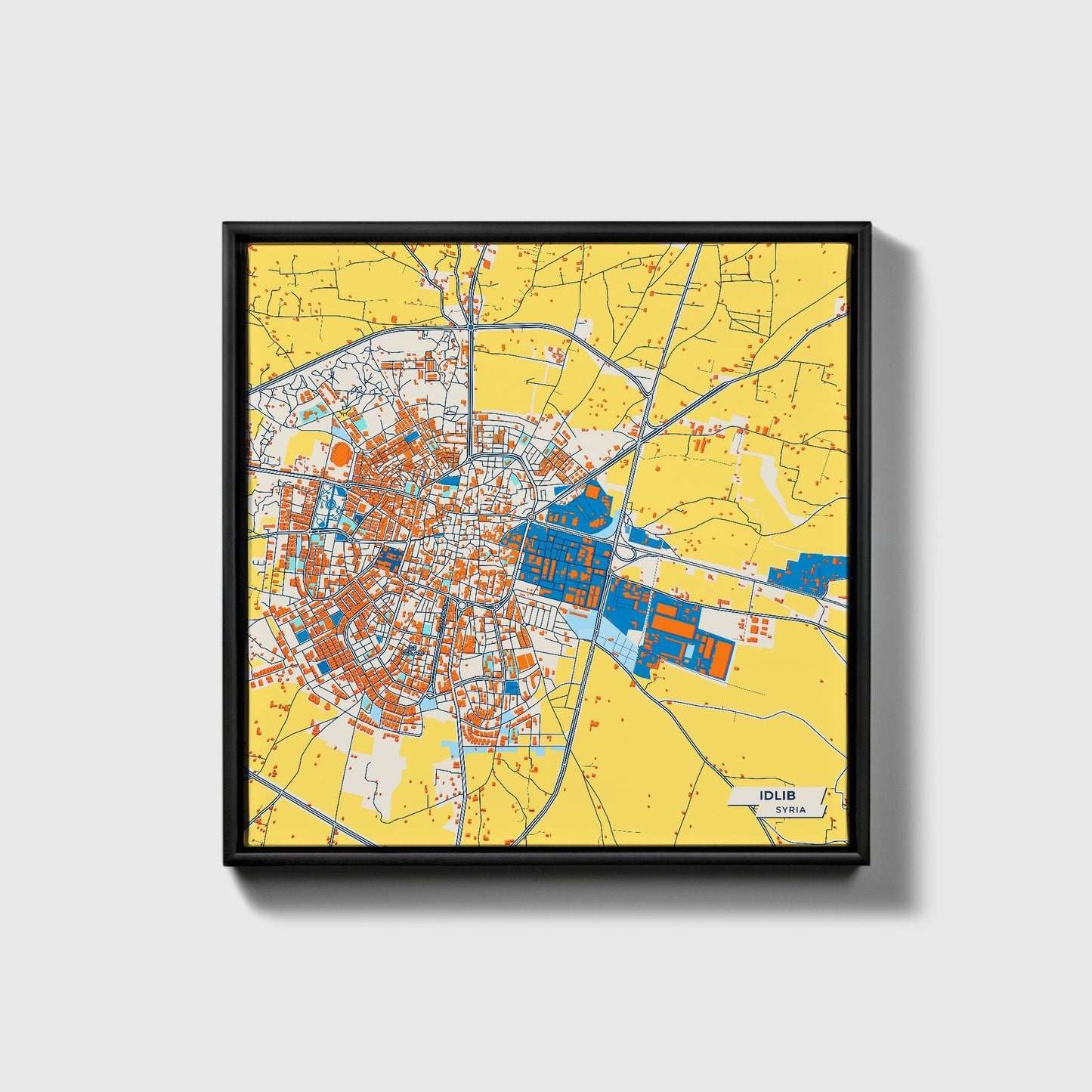Idlib Syria Colorful City Map Canvas Print • Black Framed