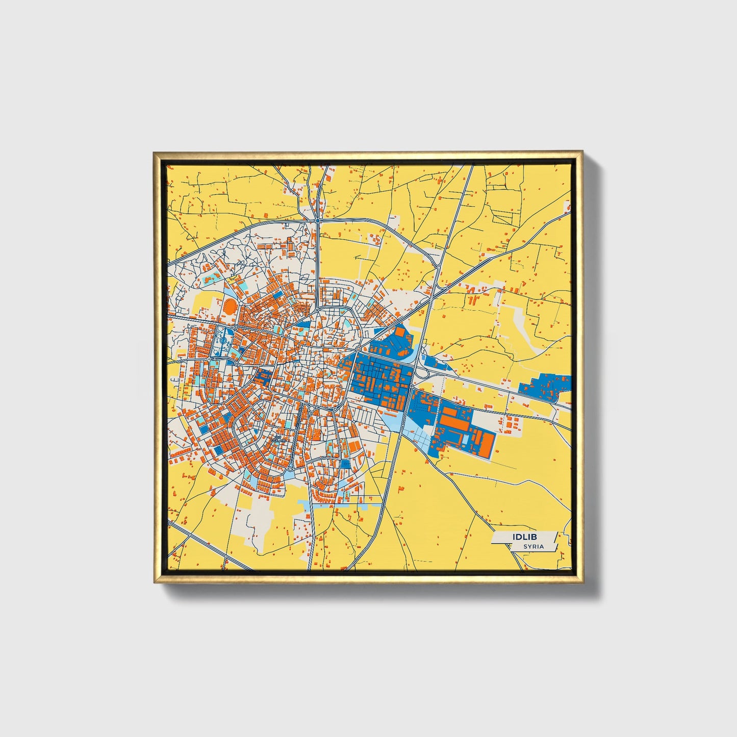 Idlib Syria Colorful City Map Canvas Print • Gold Framed