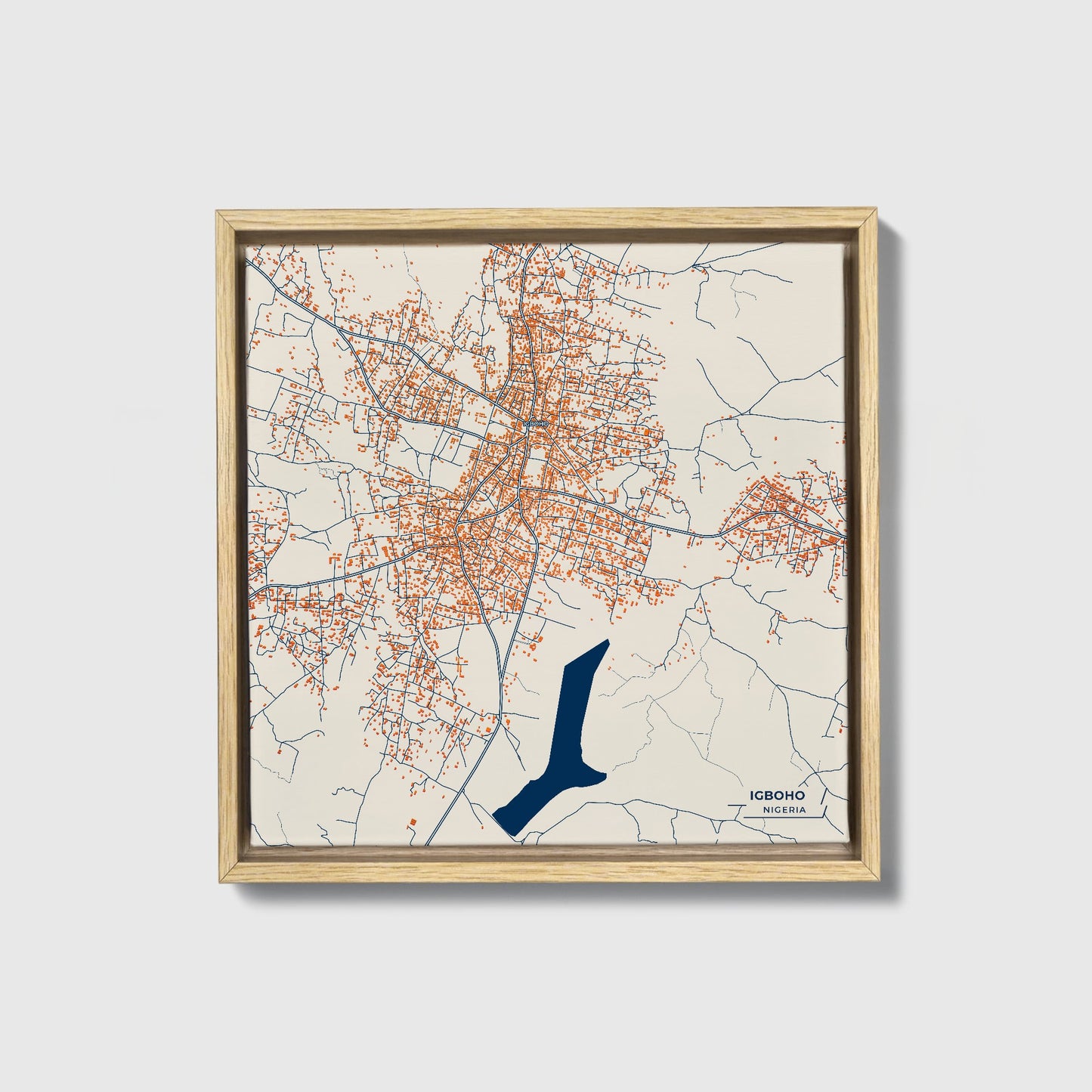Igboho Nigeria Colorful City Map Canvas Print • Natural Wooden Framed