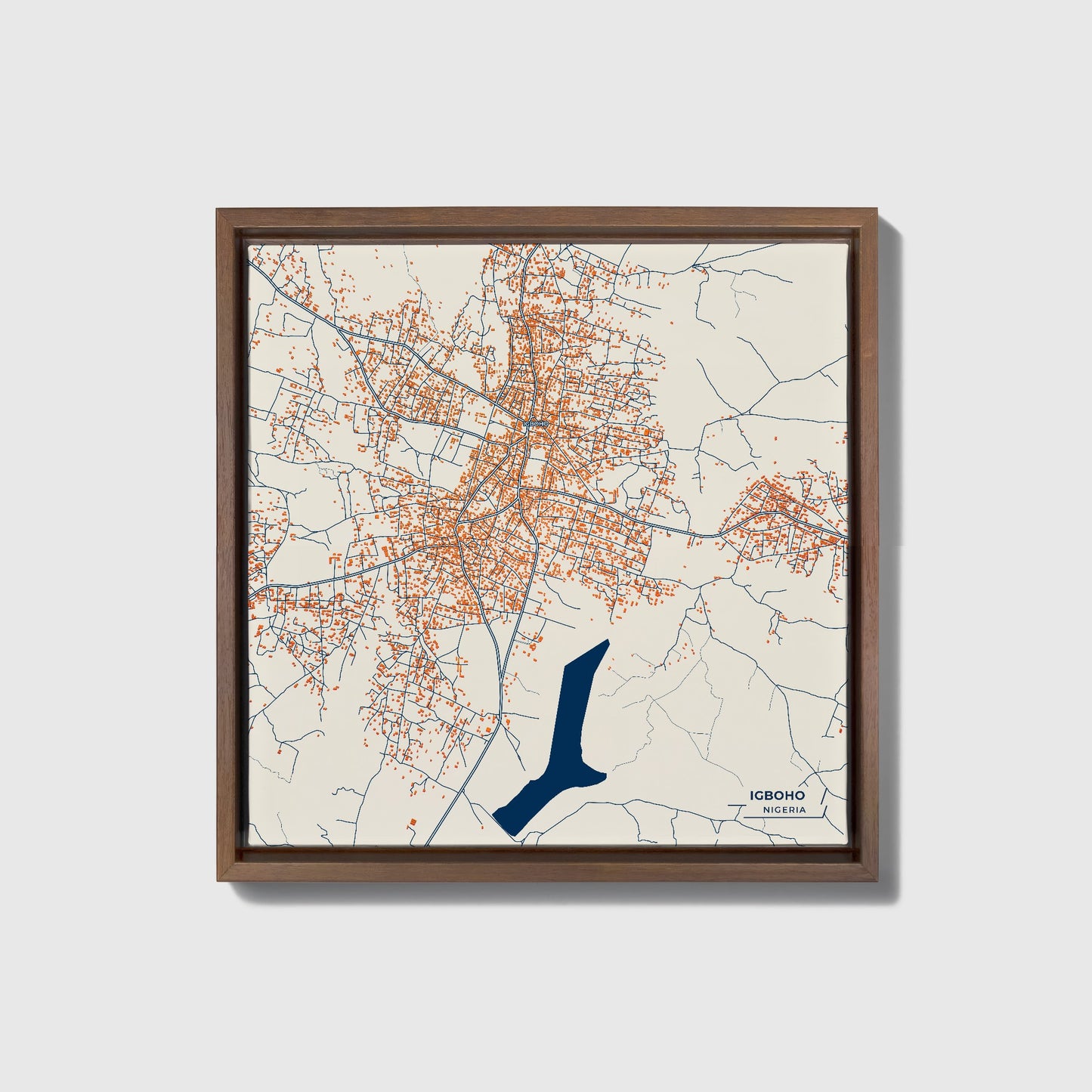 Igboho Nigeria Colorful City Map Canvas Print • Dark Wooden Framed
