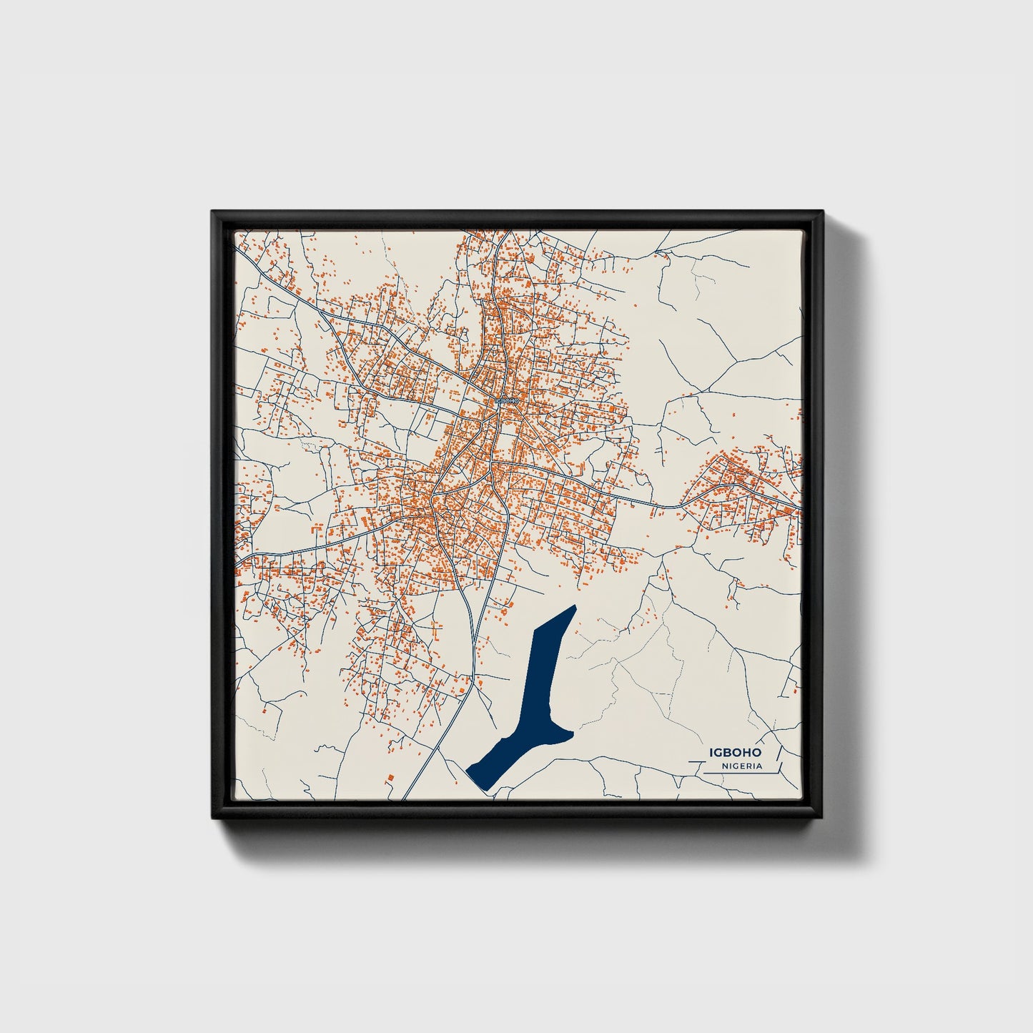 Igboho Nigeria Colorful City Map Canvas Print • Black Framed
