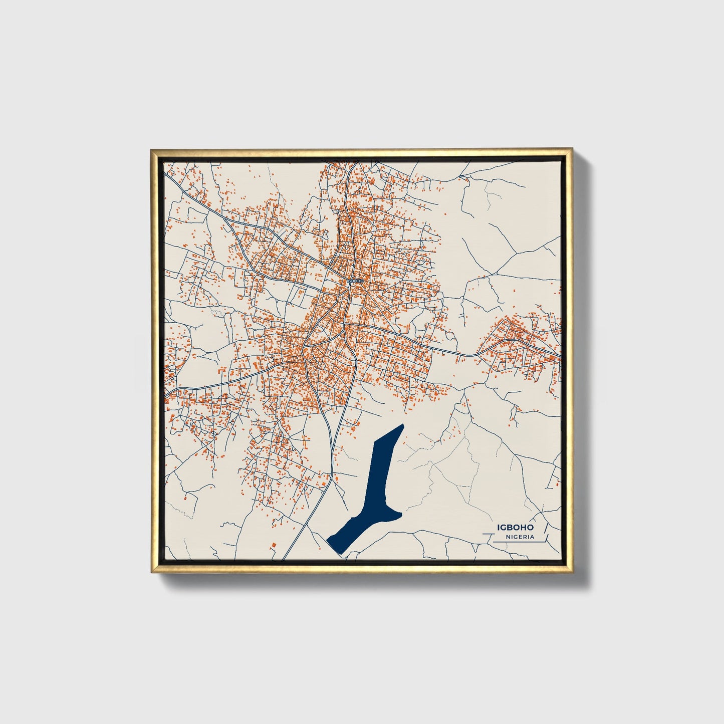 Igboho Nigeria Colorful City Map Canvas Print • Gold Framed