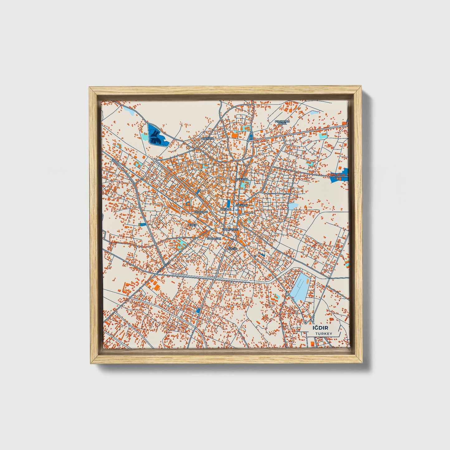 Iğdir Turkey Colorful City Map Canvas Print • Natural Wooden Framed