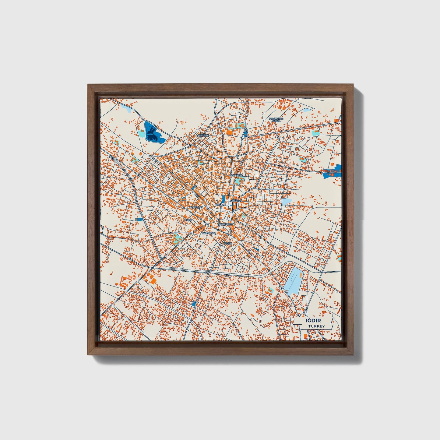 Iğdir Turkey Colorful City Map Canvas Print • Dark Wooden Framed