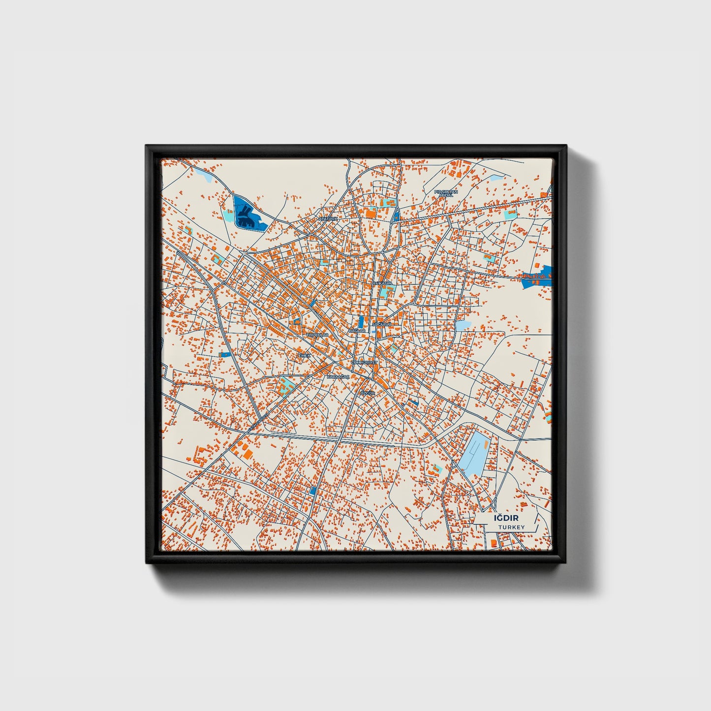 Iğdir Turkey Colorful City Map Canvas Print • Black Framed