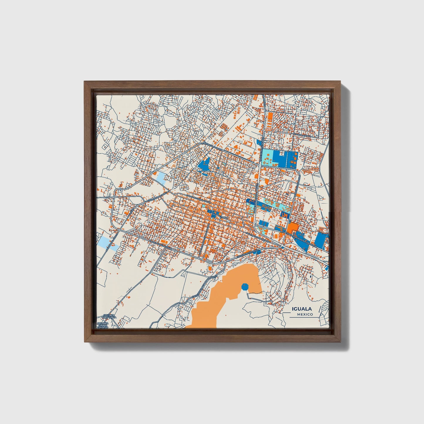 Iguala Mexico Colorful City Map Canvas Print • Dark Wooden Framed