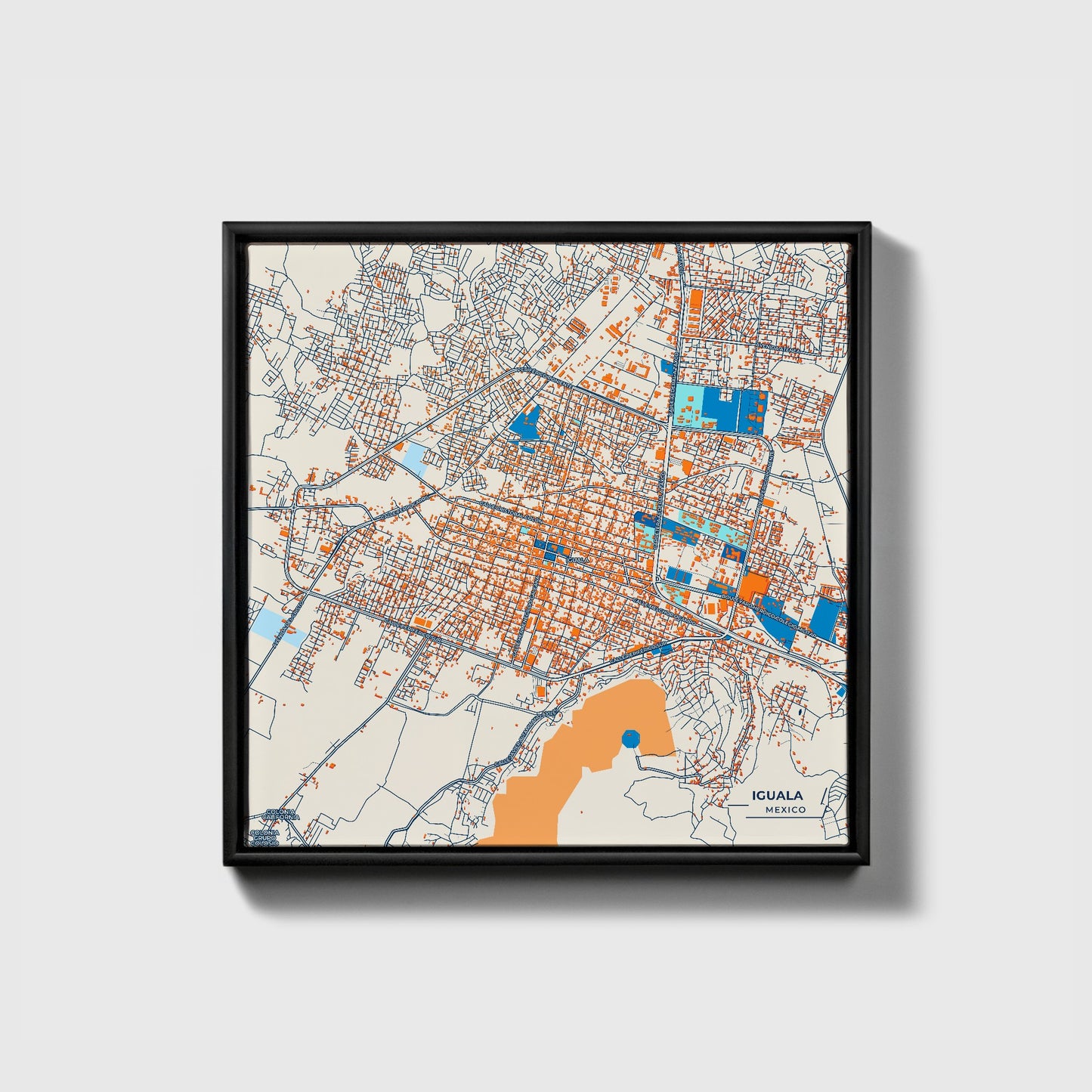Iguala Mexico Colorful City Map Canvas Print • Black Framed