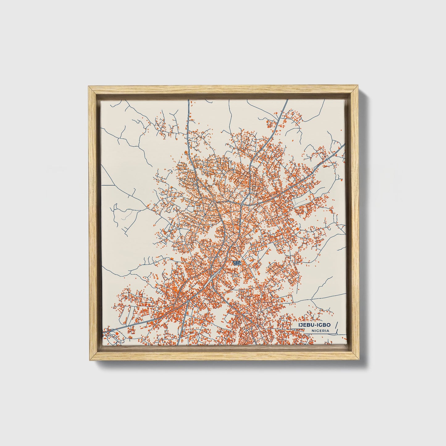Ijebu-Igbo Nigeria Colorful City Map Canvas Print • Natural Wooden Framed