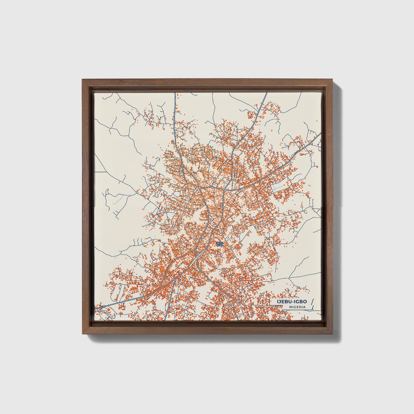 Ijebu-Igbo Nigeria Colorful City Map Canvas Print • Dark Wooden Framed