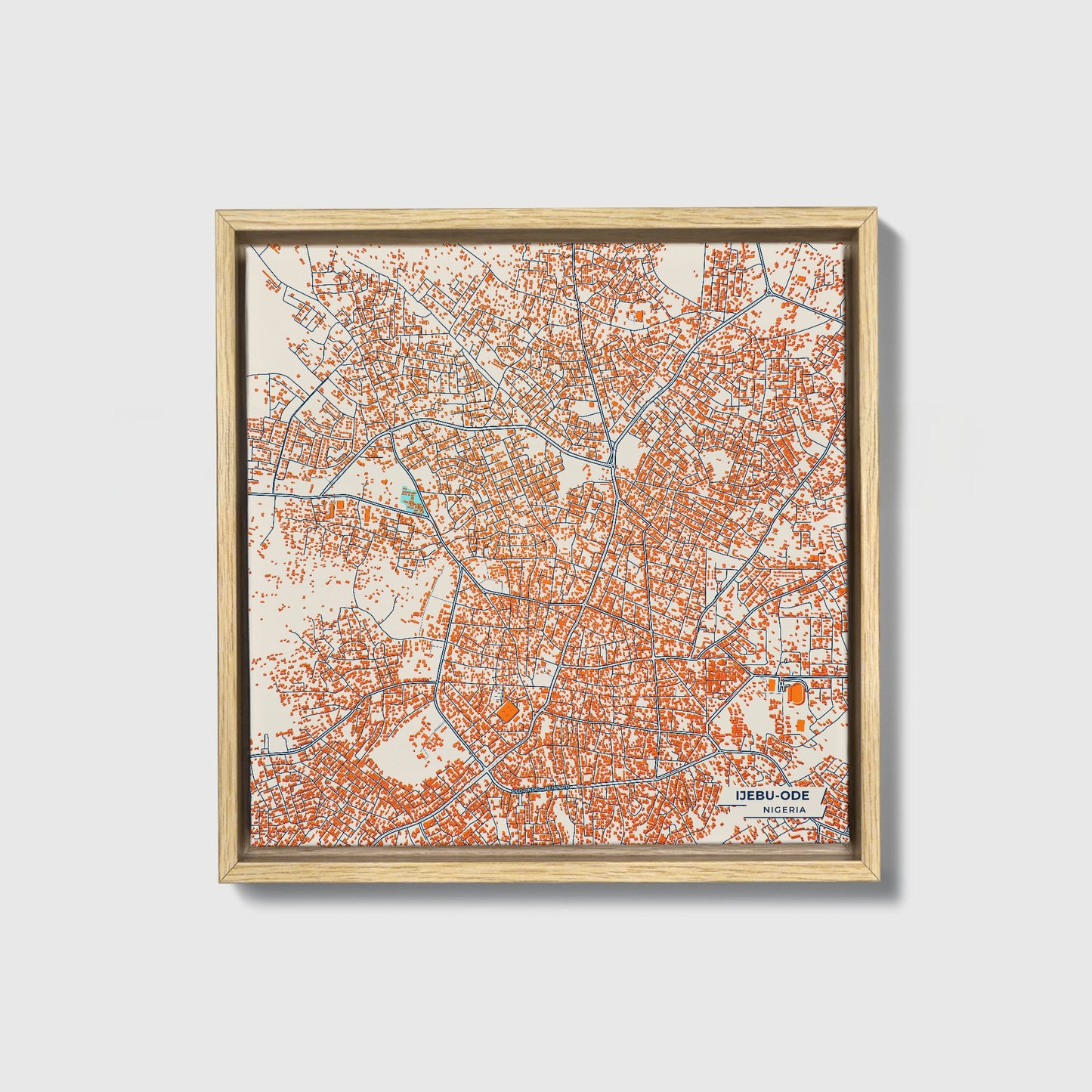 Ijebu-Ode Nigeria Colorful City Map Canvas Print • Natural Wooden Framed
