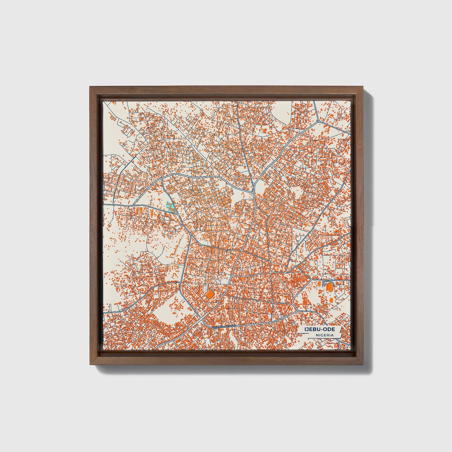 Ijebu-Ode Nigeria Colorful City Map Canvas Print • Dark Wooden Framed