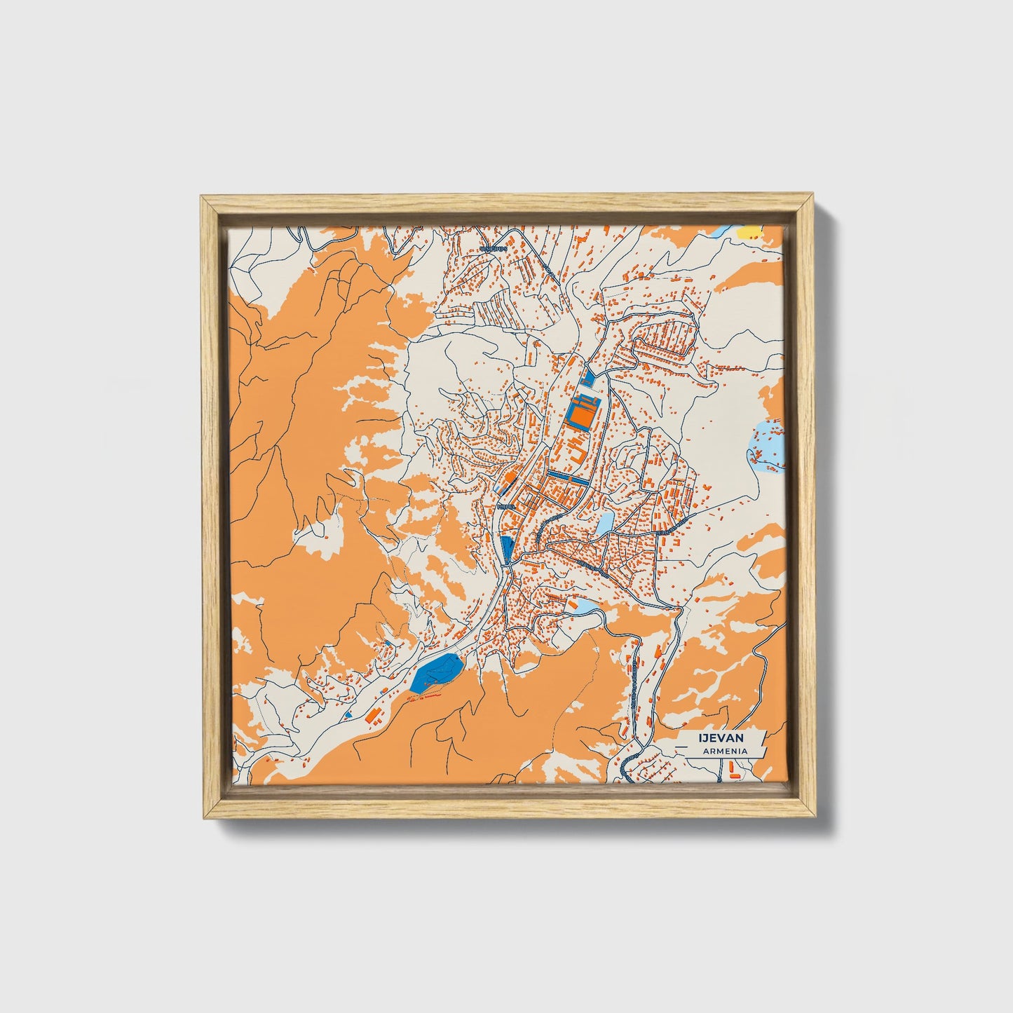 Ijevan Armenia Colorful City Map Canvas Print • Natural Wooden Framed