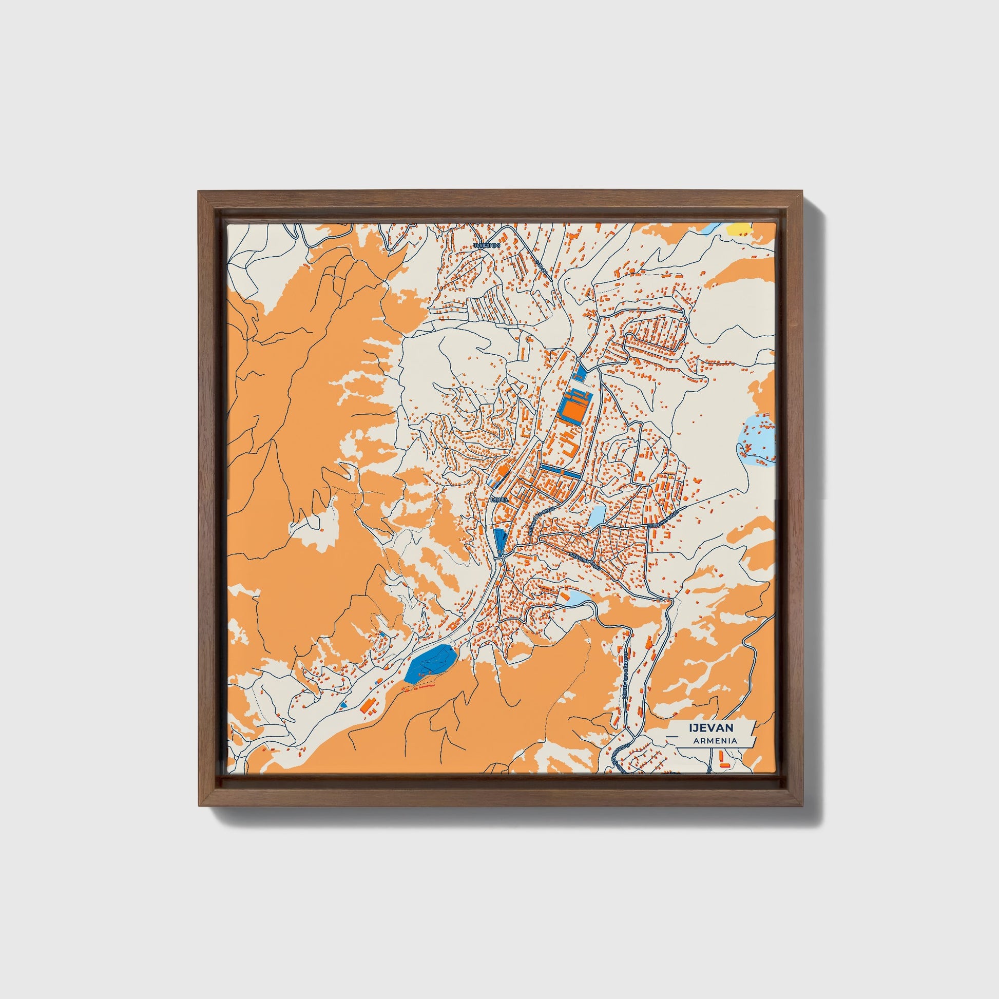 Ijevan Armenia Colorful City Map Canvas Print • Dark Wooden Framed
