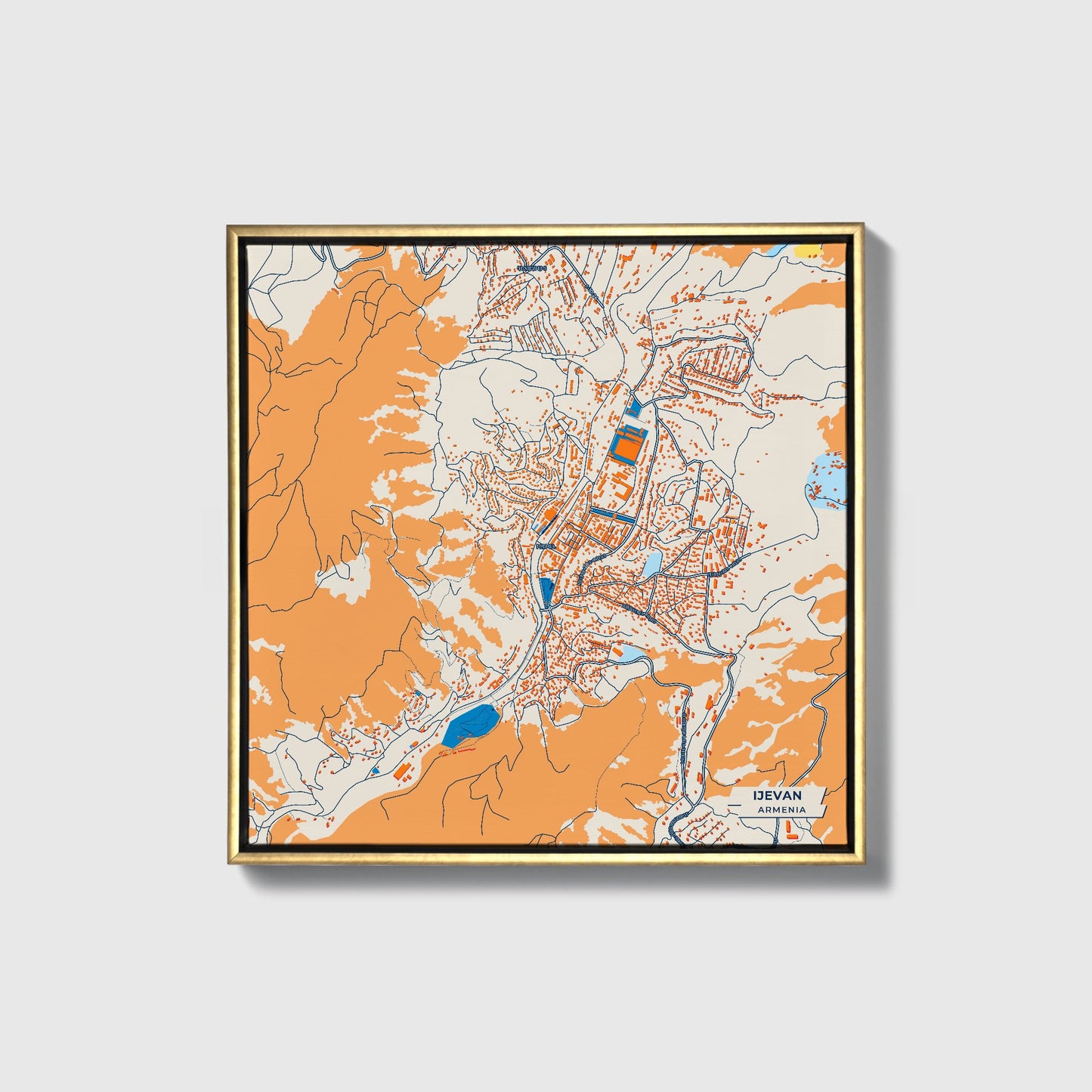Ijevan Armenia Colorful City Map Canvas Print • Gold Framed