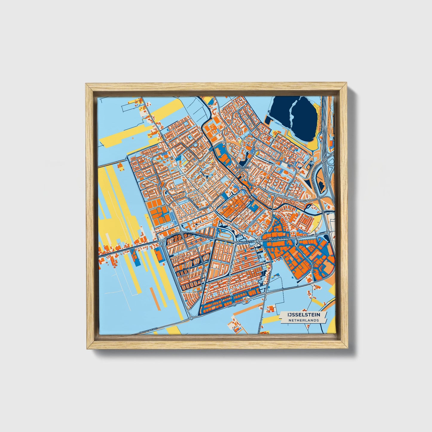 Ijsselstein Netherlands Colorful City Map Canvas Print • Natural Wooden Framed