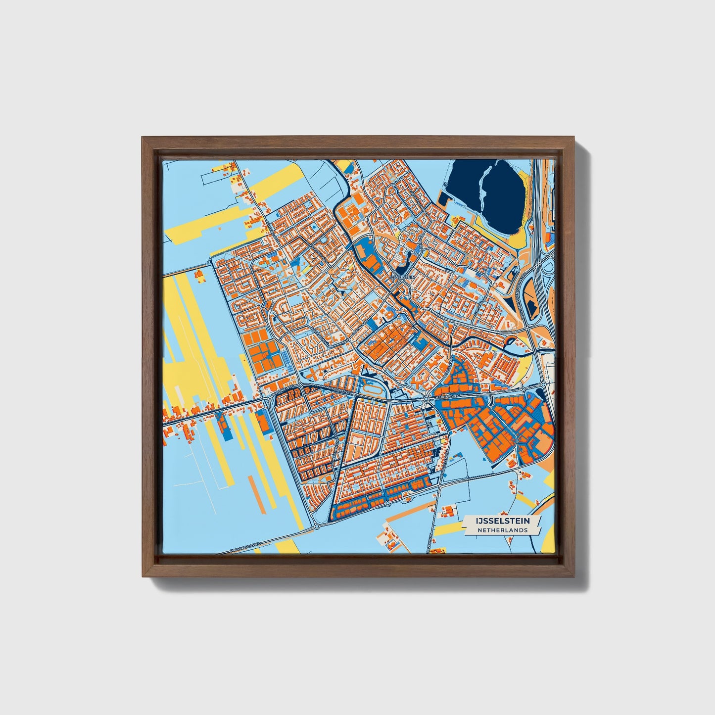 Ijsselstein Netherlands Colorful City Map Canvas Print • Dark Wooden Framed
