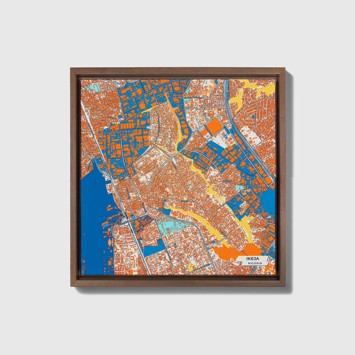 Ikeja Nigeria Colorful City Map Canvas Print • Dark Wooden Framed
