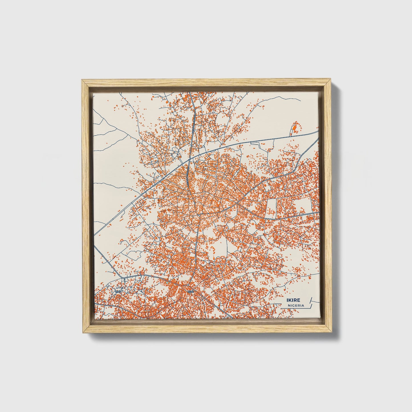 Ikire Nigeria Colorful City Map Canvas Print • Natural Wooden Framed