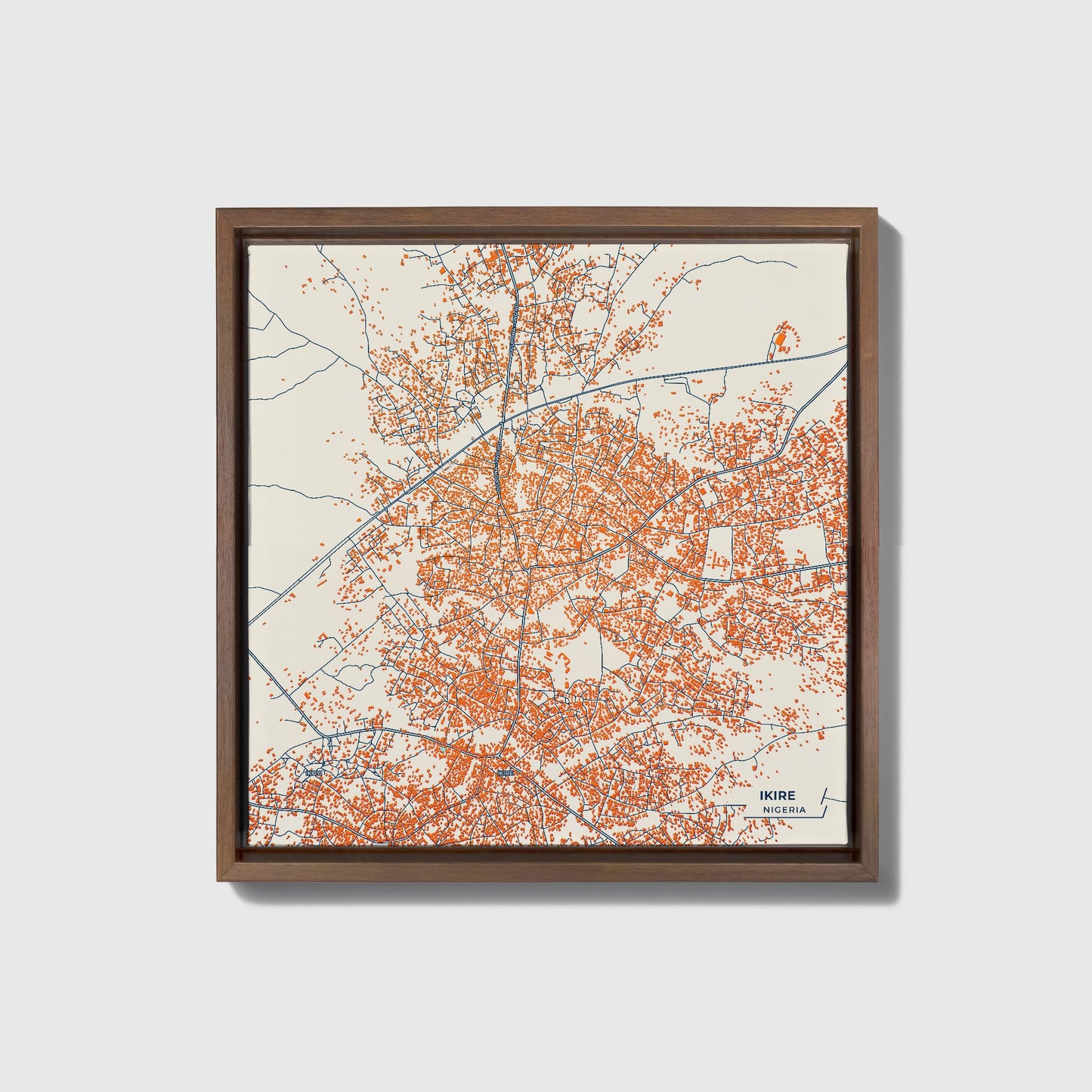 Ikire Nigeria Colorful City Map Canvas Print • Dark Wooden Framed