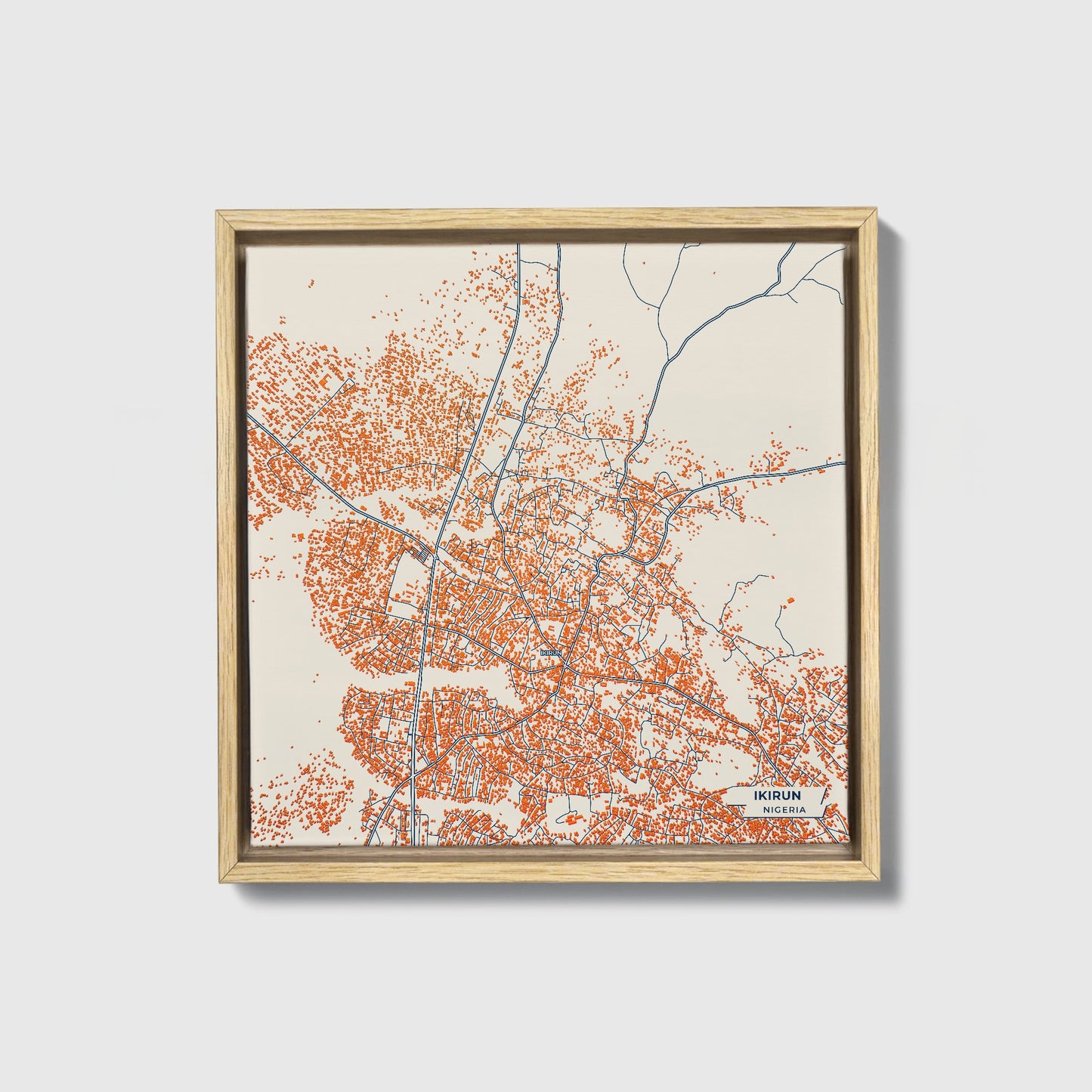 Ikirun Nigeria Colorful City Map Canvas Print • Natural Wooden Framed