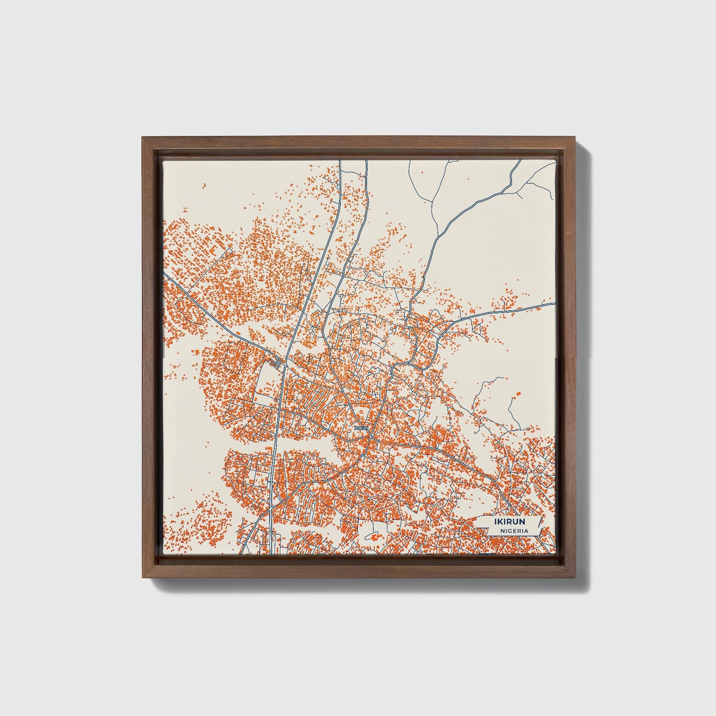 Ikirun Nigeria Colorful City Map Canvas Print • Dark Wooden Framed